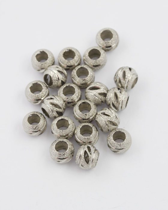 diagonal cut out metal round bead 10mm antique silver
