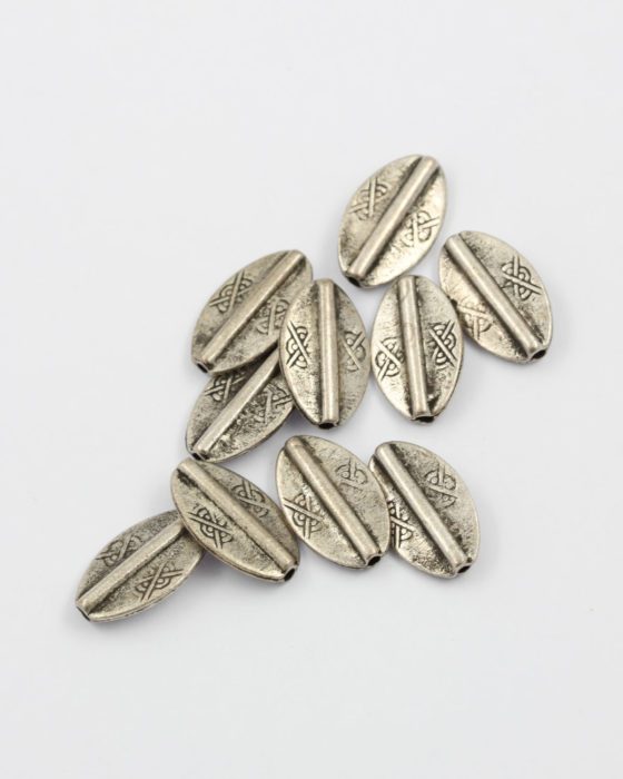 flat oval brass metal beads antique silver