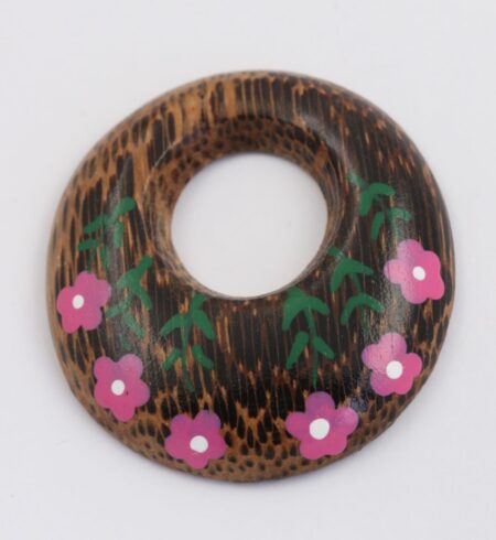 wooden pendant with pink flowers