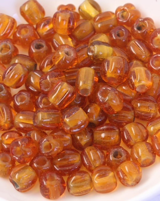 Handmade round creases glass beads 8-9mm Caramel