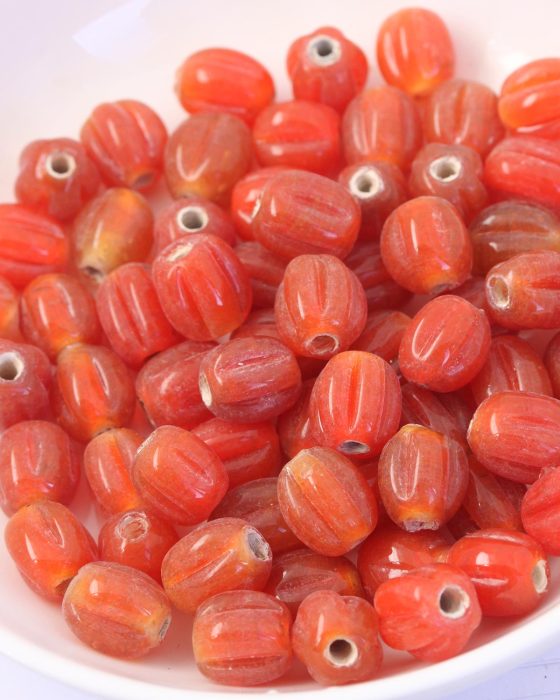 Handmade round creases glass beads 8-9mm Red Orange
