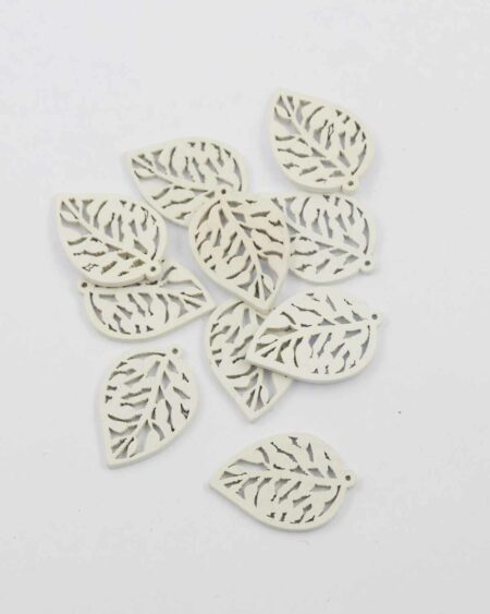 Laser cut wood leaf small pendant white