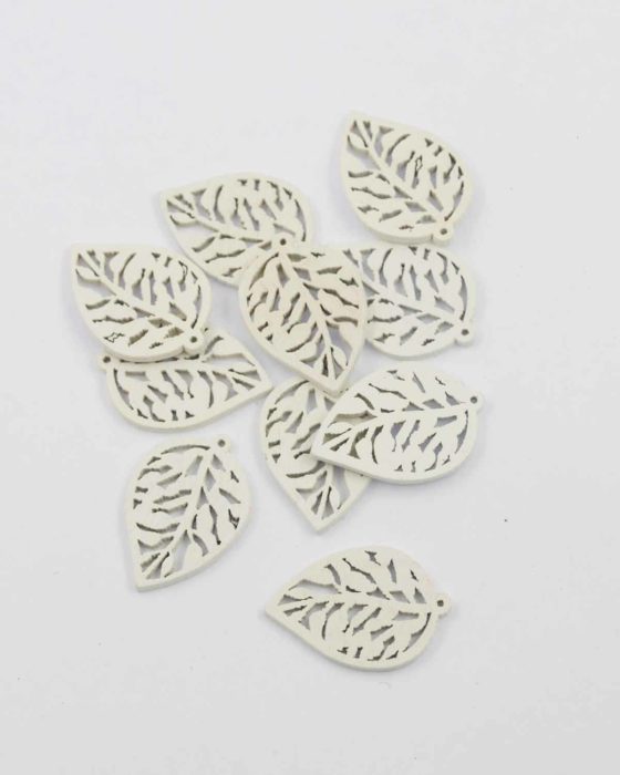 Laser cut wood leaf small pendant white