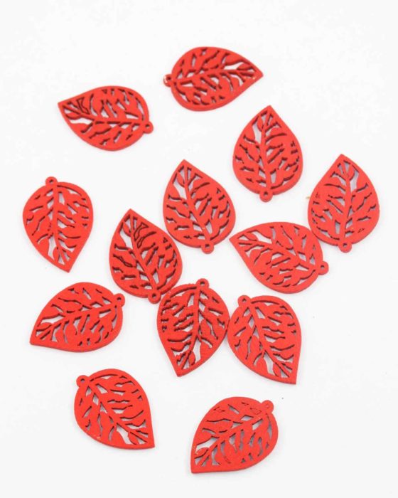 Laser cut wood leaf small pendant red