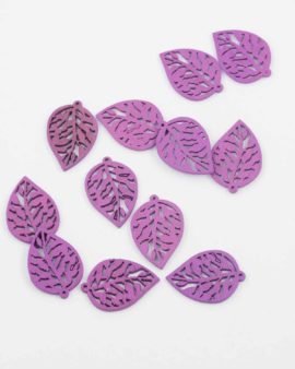 Laser cut wood leaf small pendant purple