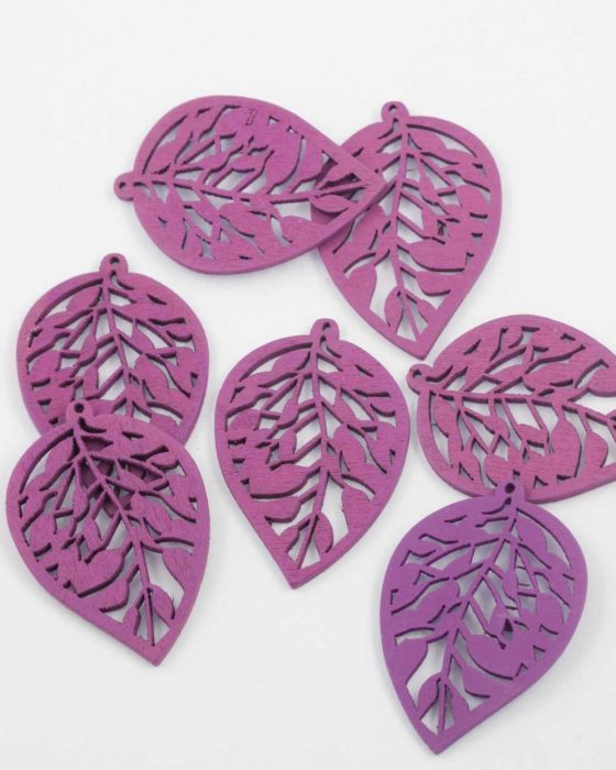 Laser cut wood leaf pendant purple