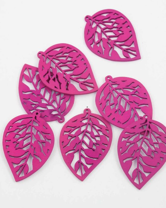 Laser cut wood leaf pendant pink