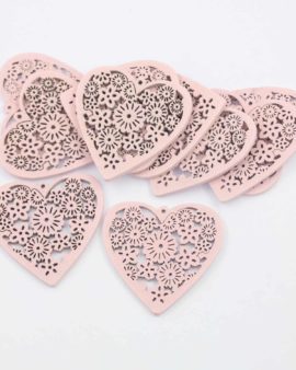 Laser cut wood heart pendant pink
