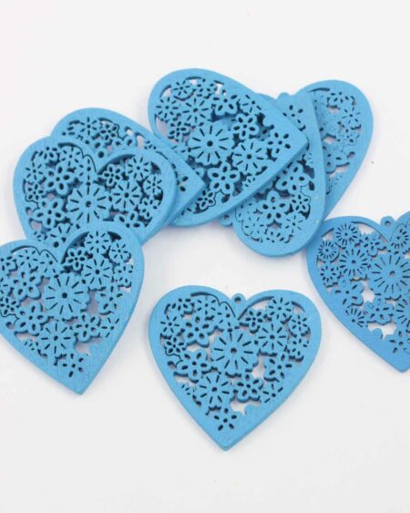 Laser cut wood heart pendant blue