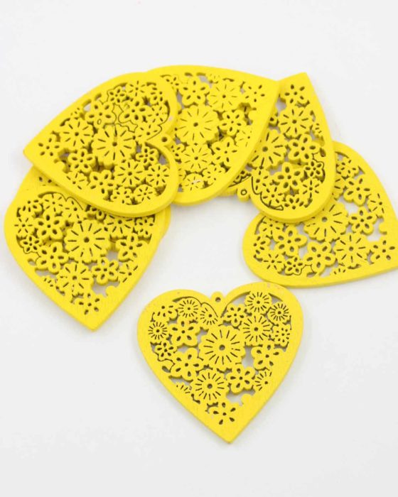 Laser cut wood heart pendant yellow