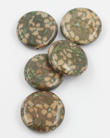 coin shape wooden bead green pink