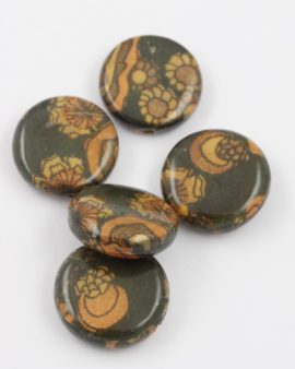 coin shape wooden bead green brown