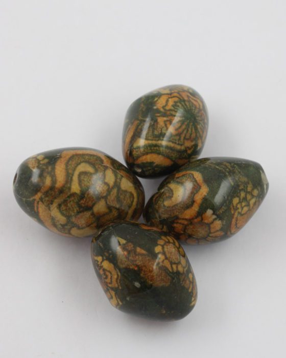 wrapped wooden bead bicone green brown