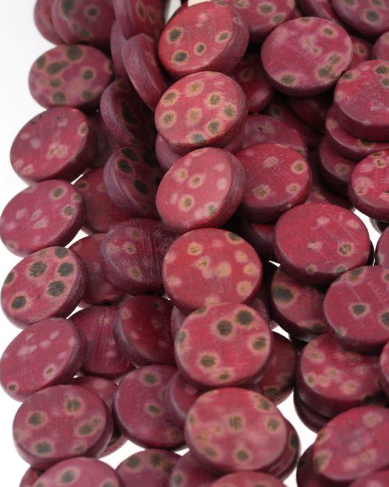 wooden coin beads maroon