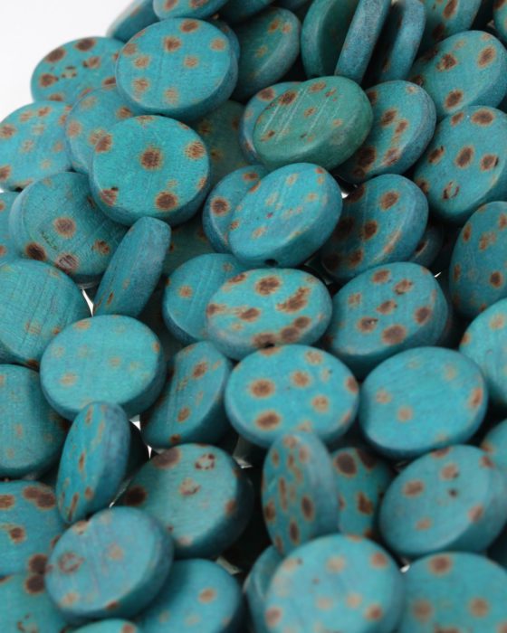 wooden coin beads turquoise
