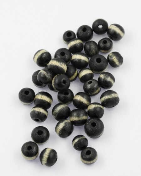 wood round bead 8mm black with white line