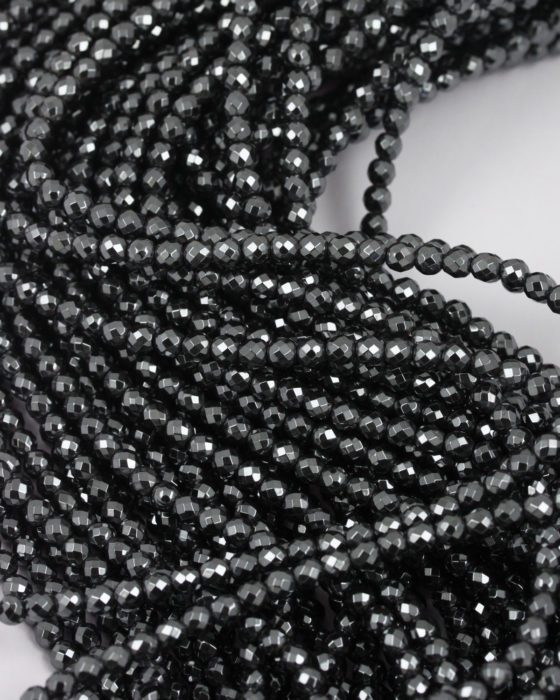 hematite round faceted bead 4mm black