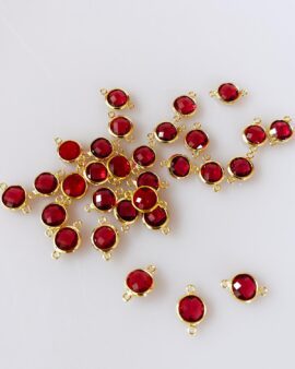Links Connectors with Faceted Flat Round Glass 10x15mm. Ruby