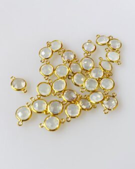 Links Connectors with Faceted Flat Round Glass 10x15mm. milky white