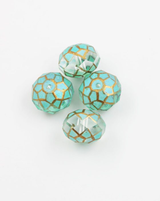faceted glass rondelle handpainted turquoise