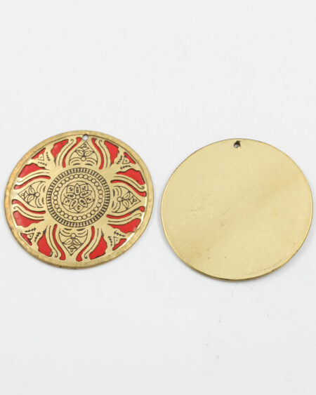 brass round flat pendant red