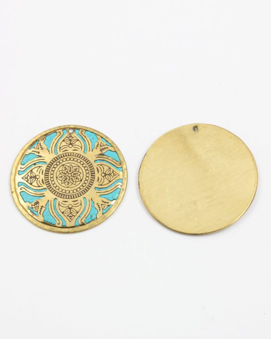 brass round flat pendant turquoise