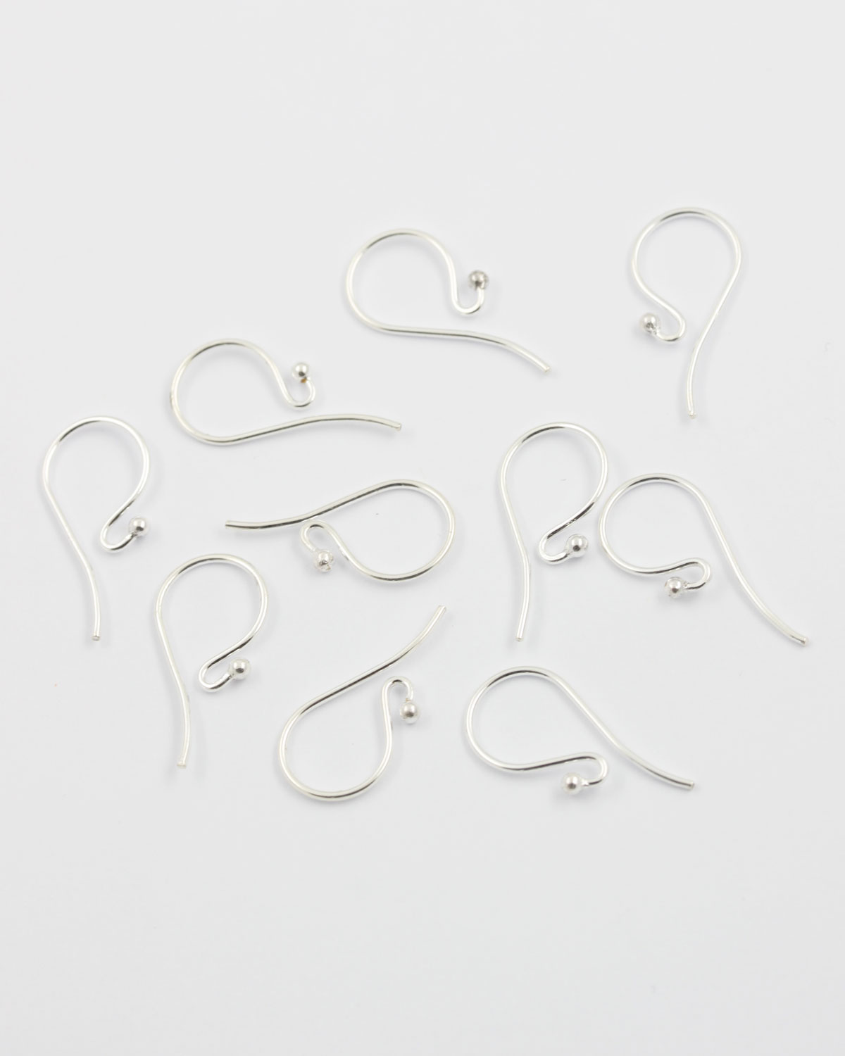 Sterling Silver Fish Hook Earwires, 12mm. Sold per pack of 10