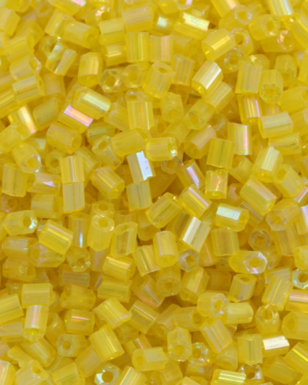 Transparent Bugle Beads approx. 2 mm Yellow Iridescent