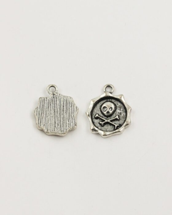 skull and bones charm antique silver