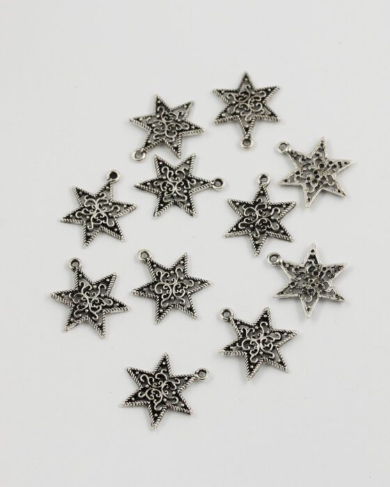 filigree star charm 20mm antique silver