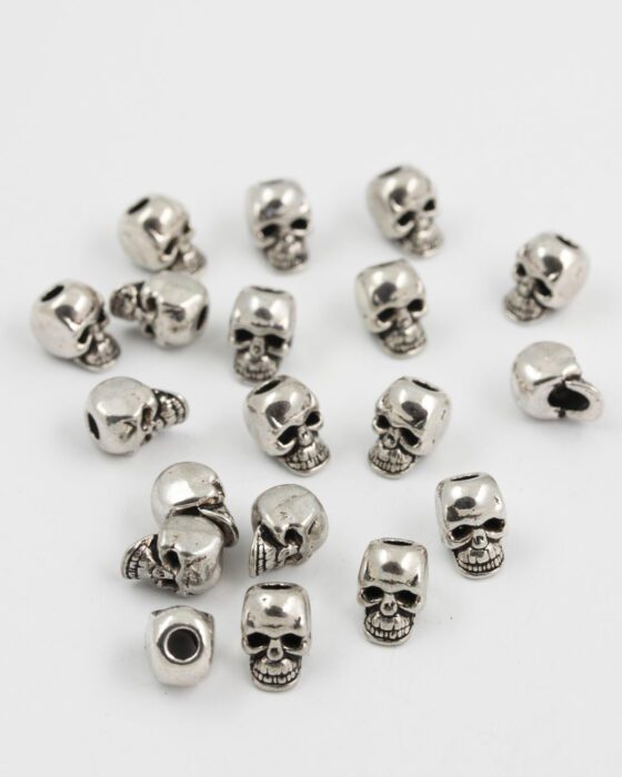 skull bead 10mm antique silver