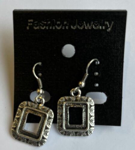 Rectangle Hollow Bezel Earrings 17x20mm with Circle Design.