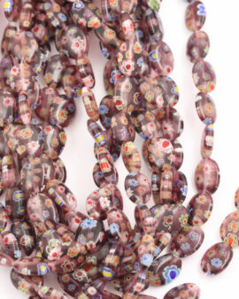 Millefiori oval glass beads Amethyst